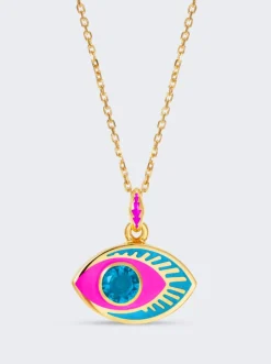 NeverNoT Life In Colour Eye Pendant Necklace Gold And Blue Topaz