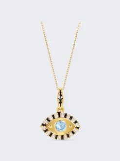 NeverNoT Life In Colour Eye Pendant Necklace Black And White Enamel And Light Blue Topaz