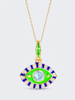 NeverNoT Life In Colour Eye Pendant Necklace Gold And Light Blue Topaz