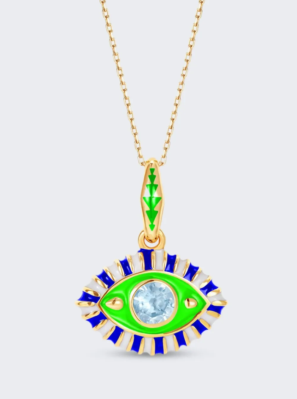 NeverNoT Life In Colour Eye Pendant Necklace Gold And Light Blue Topaz