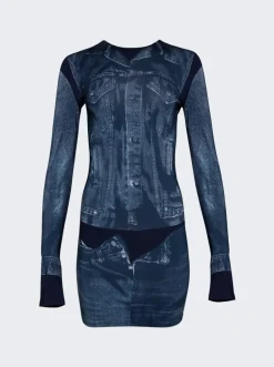 Jean Paul Gaultier L'Oeil Tattoo Short Dress Navy