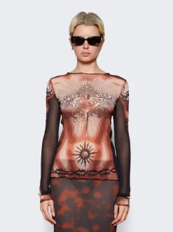 Jean Paul Gaultier Long Sleeves Crew Neck Top Nude And Brown