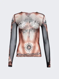 Jean Paul Gaultier Long Sleeves Crew Neck Top Nude And Brown