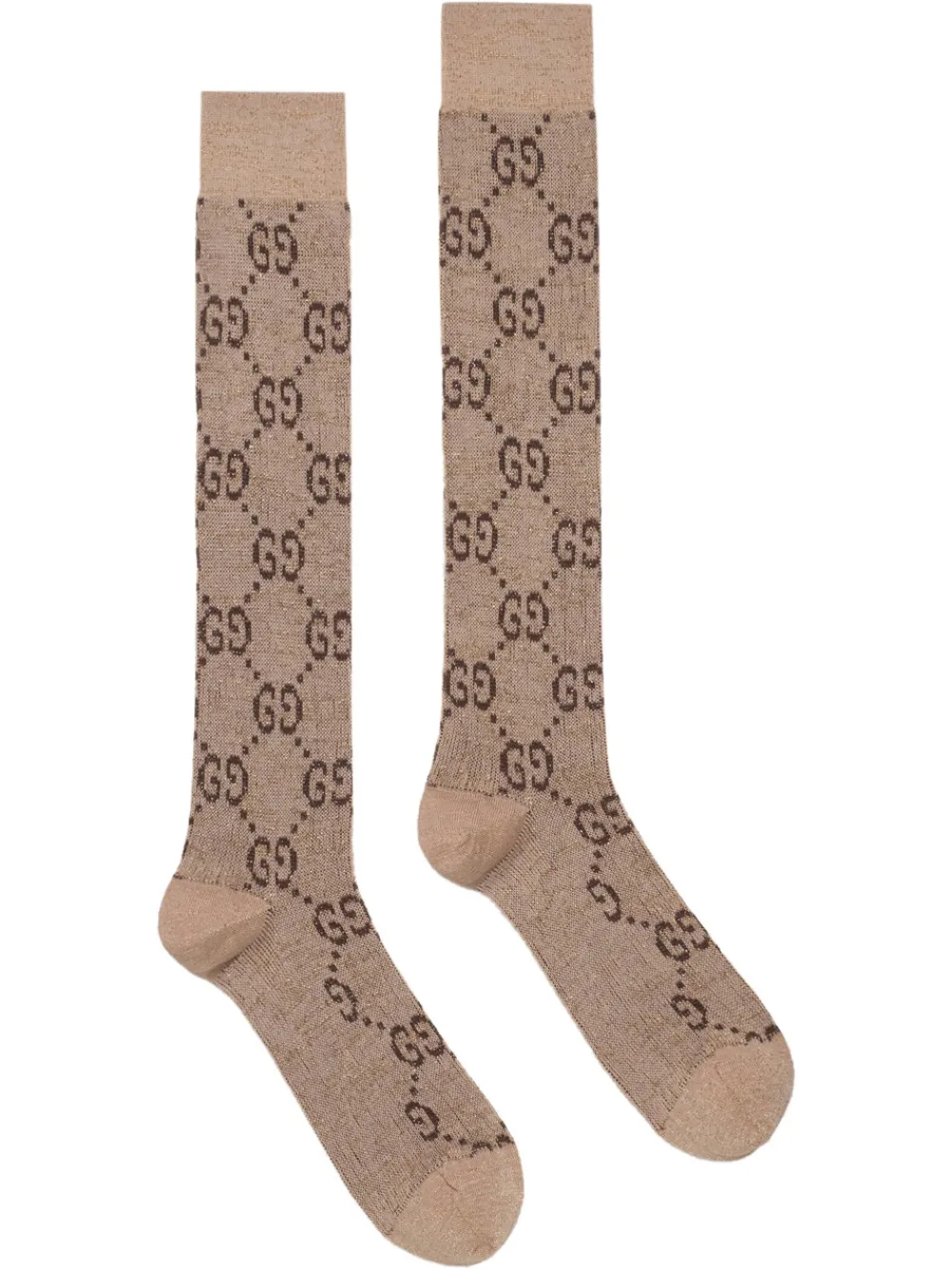 Gucci Love Parade Lame Gg Logo Socks Shell Dark Brown