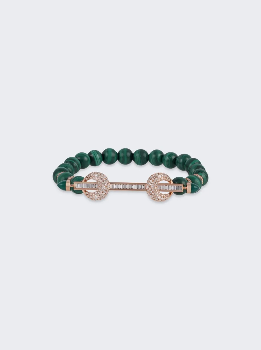 Ananya Malachite And Diamond Baguette Chakra Bracelet 18K Rose Gold