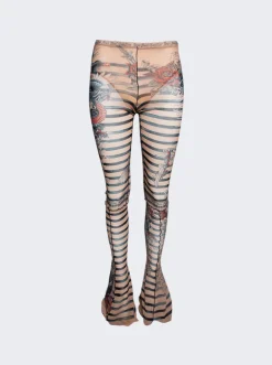Jean Paul Gaultier Mariniere Tattoo Flare Trousers Nude And Blue