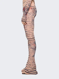 Jean Paul Gaultier Mariniere Tattoo Flare Trousers Nude And Blue