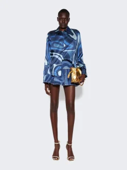Pucci Marmo-Print Denim Shorts Blue