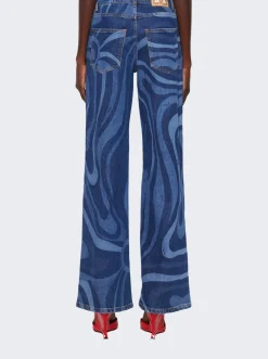 Pucci Marmo-Print Denim Wide Leg Jeans Blue