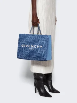 Givenchy Medium G-Tote Shopping Bag In 4G Denim With Chain Medium Blue