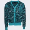 Amiri Mohair Cheetah Cardigan Aqua