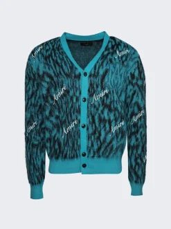 Amiri Mohair Cheetah Cardigan Aqua