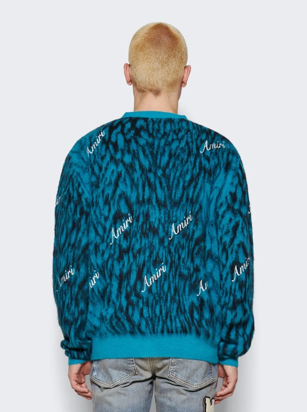 Amiri Mohair Cheetah Cardigan Aqua
