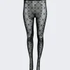 Marine Serre Moonogram Flocked Mesh Tights Black