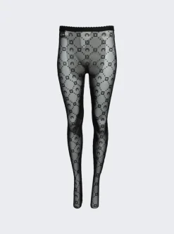 Marine Serre Moonogram Flocked Mesh Tights Black