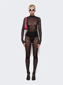 Marine Serre Moonogram Flocked Mesh Tights Black