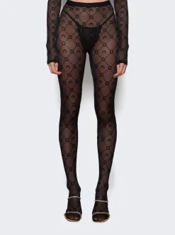 Marine Serre Moonogram Flocked Mesh Tights Black