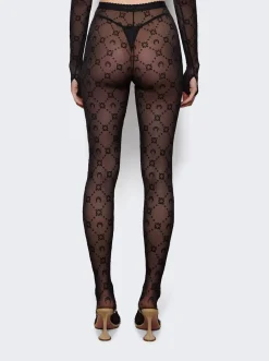Marine Serre Moonogram Flocked Mesh Tights Black