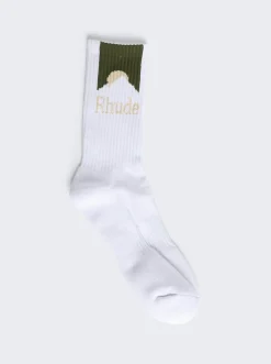 Rhude Mountain Logo Socks White And Olive