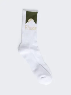 Rhude Mountain Logo Socks White And Olive