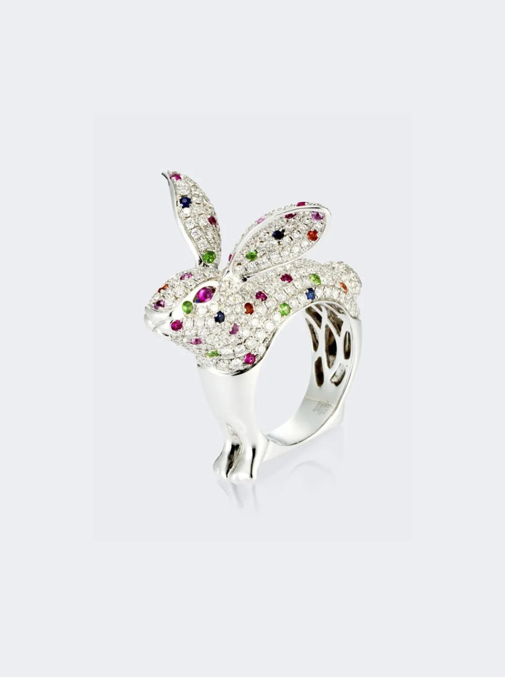 Mio Harutaka Multicolor Sapphire Bunny Ring 18K White Gold