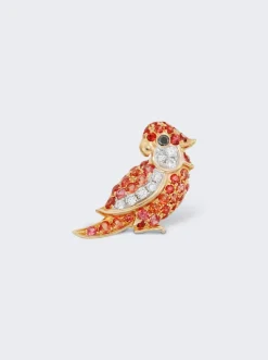 Mio Harutaka Orange Sapphire Little Bird Single Left Earring 18K Rose Gold And White Gold