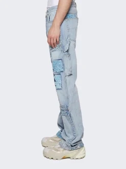 Amiri Patchwork Bandana Carpenter Jean Stone Indigo