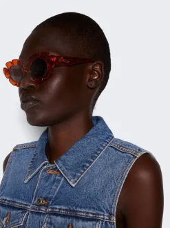 Loewe Paula'S Ibiza Flower Cat Eye Sunglasses Shiny Orange And Smoke