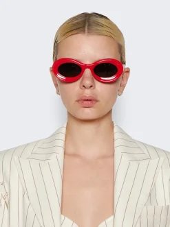 Loewe Paula'S Ibiza Oval Sunglasses Shiny Red And Smoke Lenses