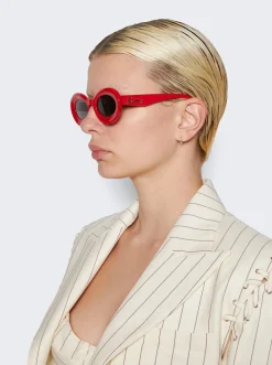 Loewe Paula'S Ibiza Oval Sunglasses Shiny Red And Smoke Lenses