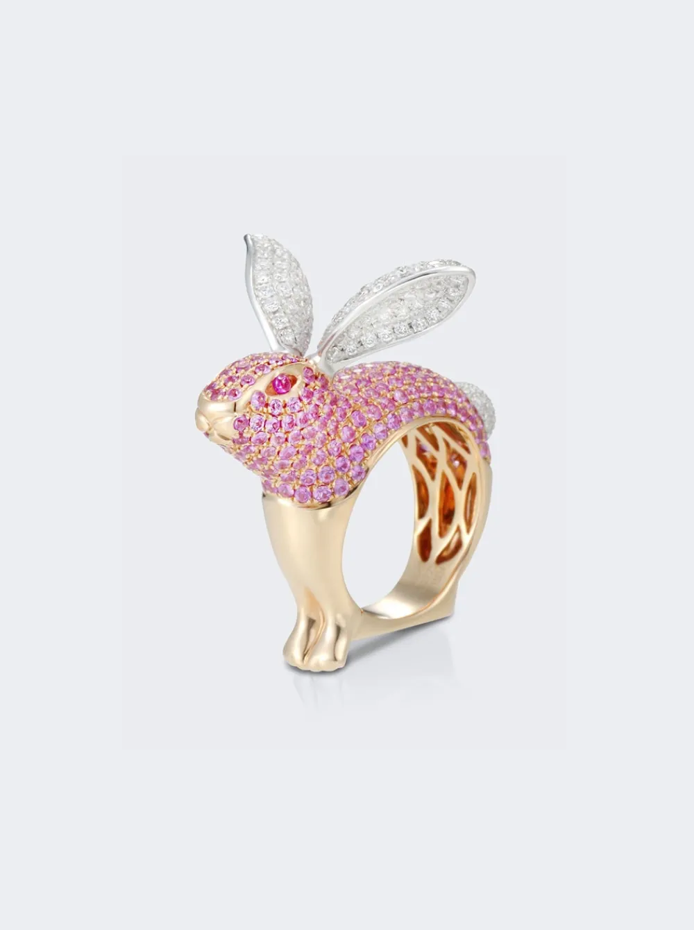 Mio Harutaka Pink Sapphire Bunny Ring 18K Rose Gold And White Gold