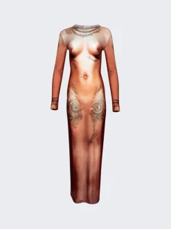 Jean Paul Gaultier Printed Corps Maxi Dress Light Nude