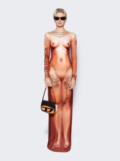 Jean Paul Gaultier Printed Corps Maxi Dress Light Nude