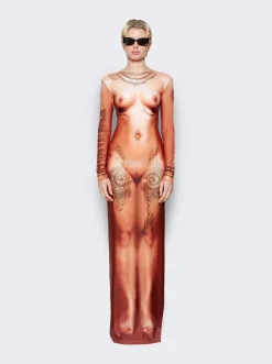 Jean Paul Gaultier Printed Corps Maxi Dress Light Nude