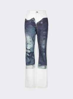 Jean Paul Gaultier Printed Trompe L'Oeil Jeans White And Blue