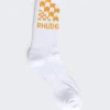Rhude Racing Checker Socks White And Mustard