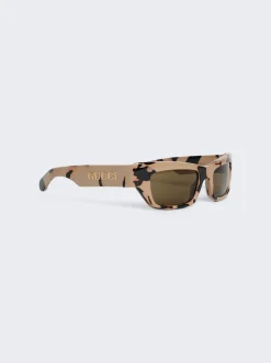 Gucci Rectangular Tortoiseshell Sunglasses Brown