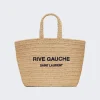 Saint Laurent Rive Gauche Supple Raffia Crochet Tote Natural And Deep Marine