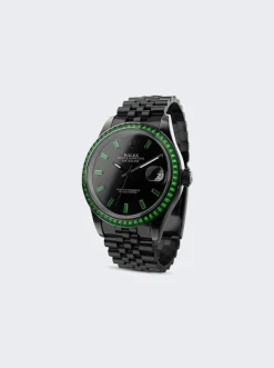 PRIVATE LABEL LONDON Rolex Datejust Heat Treated Green Sapphire Bezel Black Dial Sapphire Green Hour Markers Jubilee Bracelet