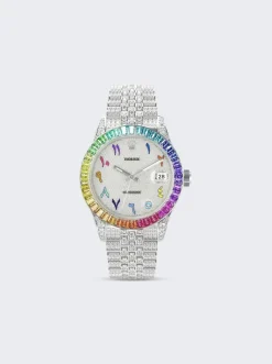PRIVATE LABEL LONDON Rolex Datejust Jubilee Bracelet Rainbow Sapphire Bezel White Diamond Pave