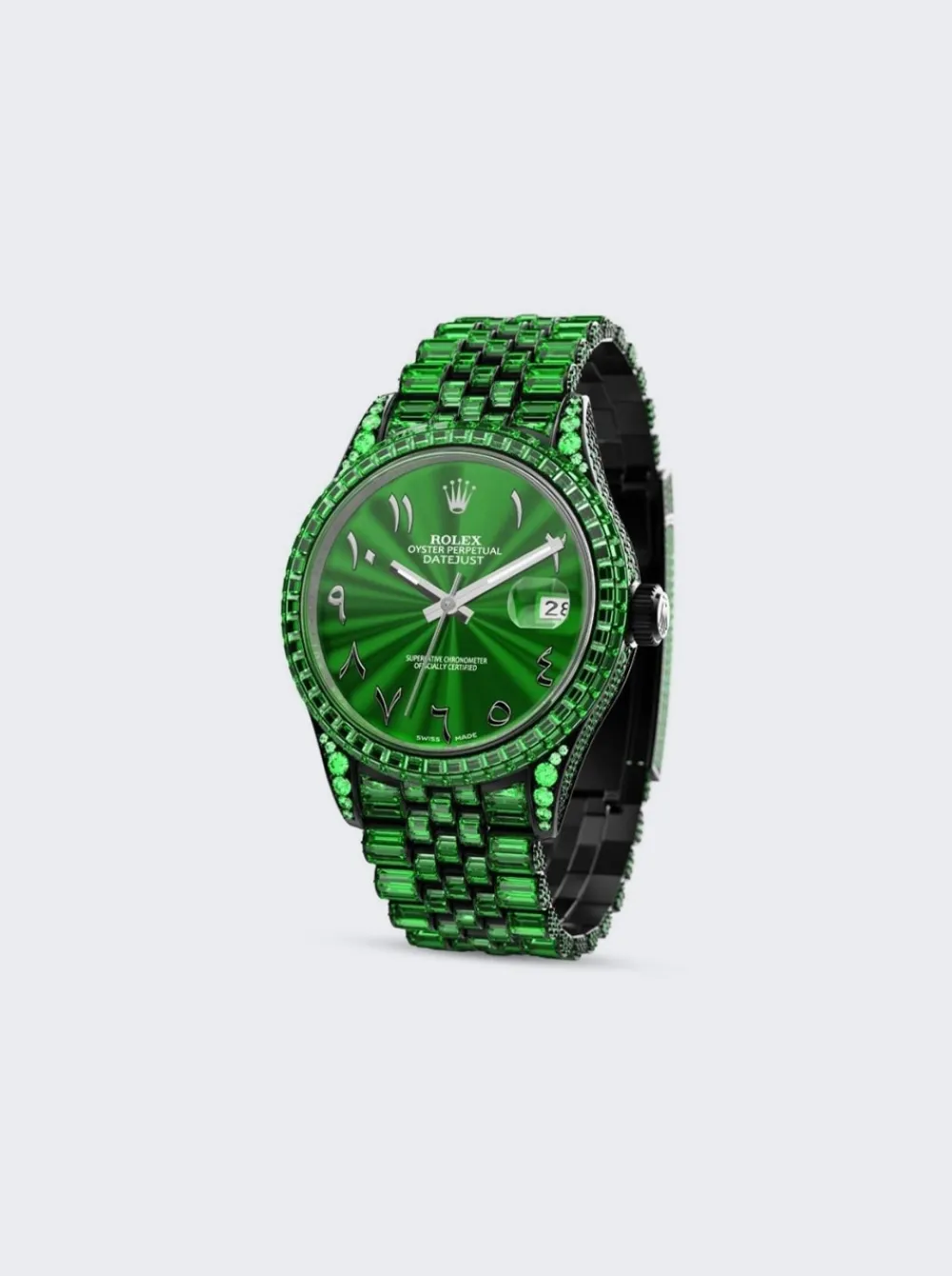 PRIVATE LABEL LONDON Rolex Datejust Jubilee Bracelet Green Sapphire Bezel Green Sunburst Dial