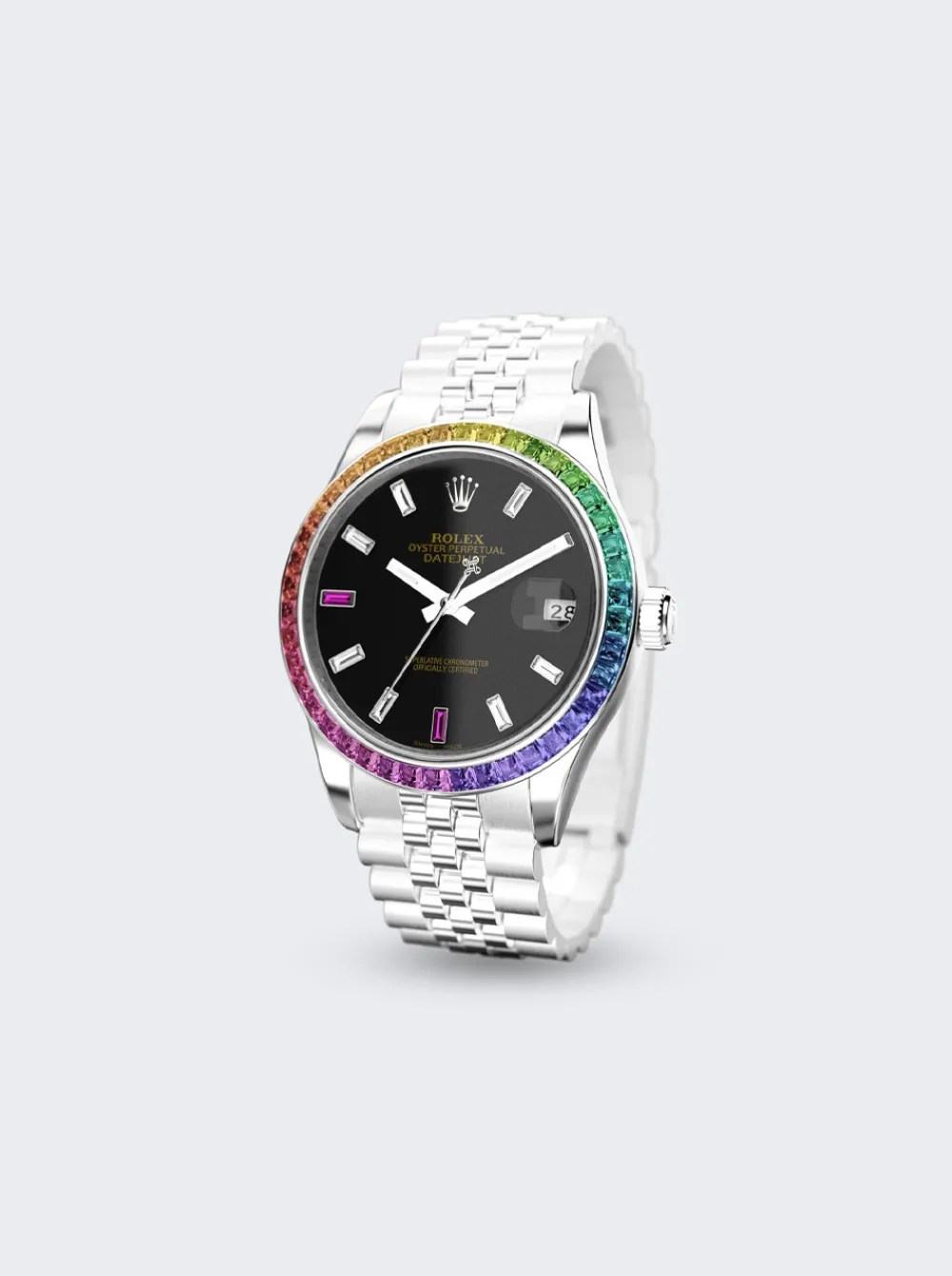 PRIVATE LABEL LONDON Rolex Datejust 41Mm Black Dial With Rainbow Sapphire Bezel