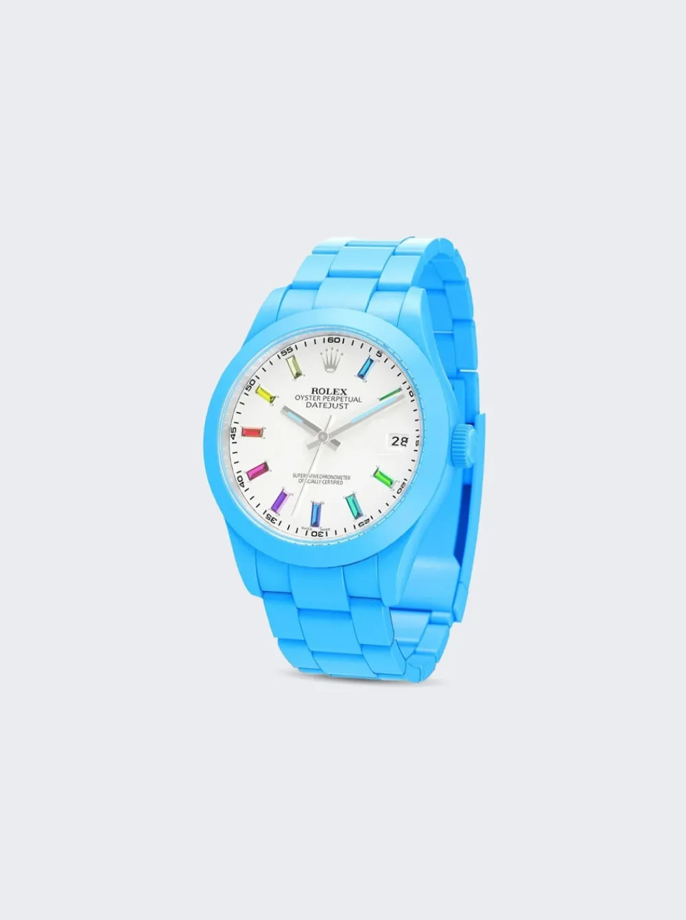 PRIVATE LABEL LONDON Rolex Datejust Smooth Ceramic Ccoated White Dial Oyster Bracelet Blueberry Blue Hour Markers