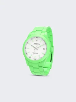 PRIVATE LABEL LONDON Rolex Datejust Smooth Ceramic Ccoated White Dial Oyster Bracelet Apple Green Hour Markers