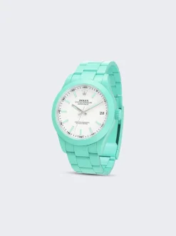 PRIVATE LABEL LONDON Rolex Datejust Smooth Ceramic Ccoated White Dial Oyster Bracelet Mint Green Hour Markers
