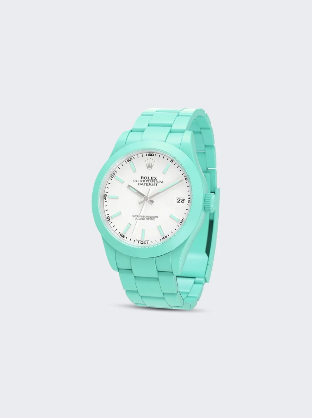 PRIVATE LABEL LONDON Rolex Datejust Smooth Ceramic Ccoated White Dial Oyster Bracelet Mint Green Hour Markers