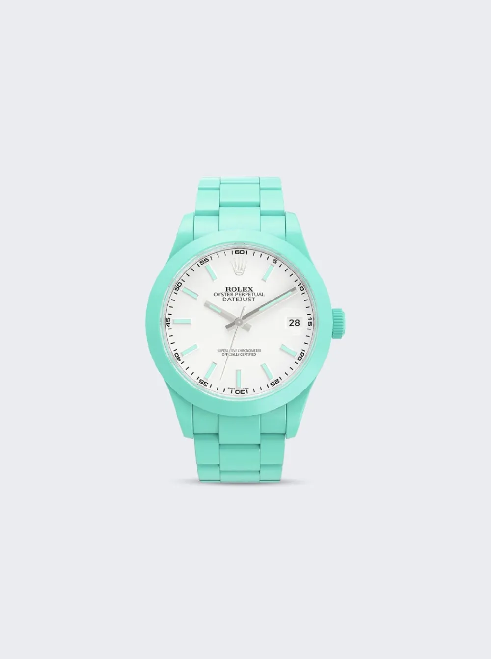 PRIVATE LABEL LONDON Rolex Datejust Smooth Ceramic Ccoated White Dial Oyster Bracelet Mint Green Hour Markers