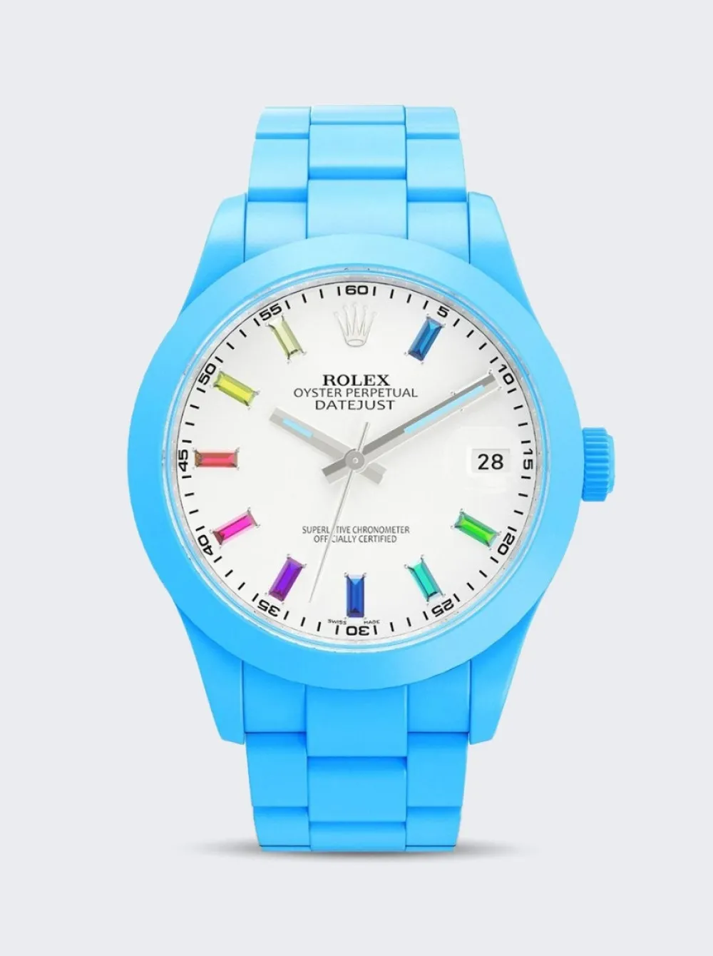 PRIVATE LABEL LONDON Rolex Datejust Smooth Ceramic Ccoated White Dial Oyster Bracelet Blueberry Blue Hour Markers