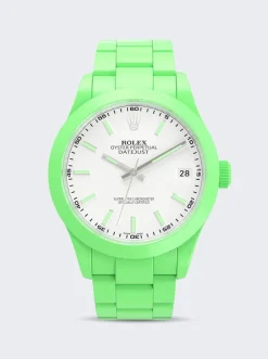 PRIVATE LABEL LONDON Rolex Datejust Smooth Ceramic Ccoated White Dial Oyster Bracelet Apple Green Hour Markers