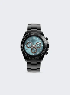 PRIVATE LABEL LONDON Rolex Daytona Black Coated Bezel Blue Sunburst Dial Urdu Hour Markers Oyster Bracelet